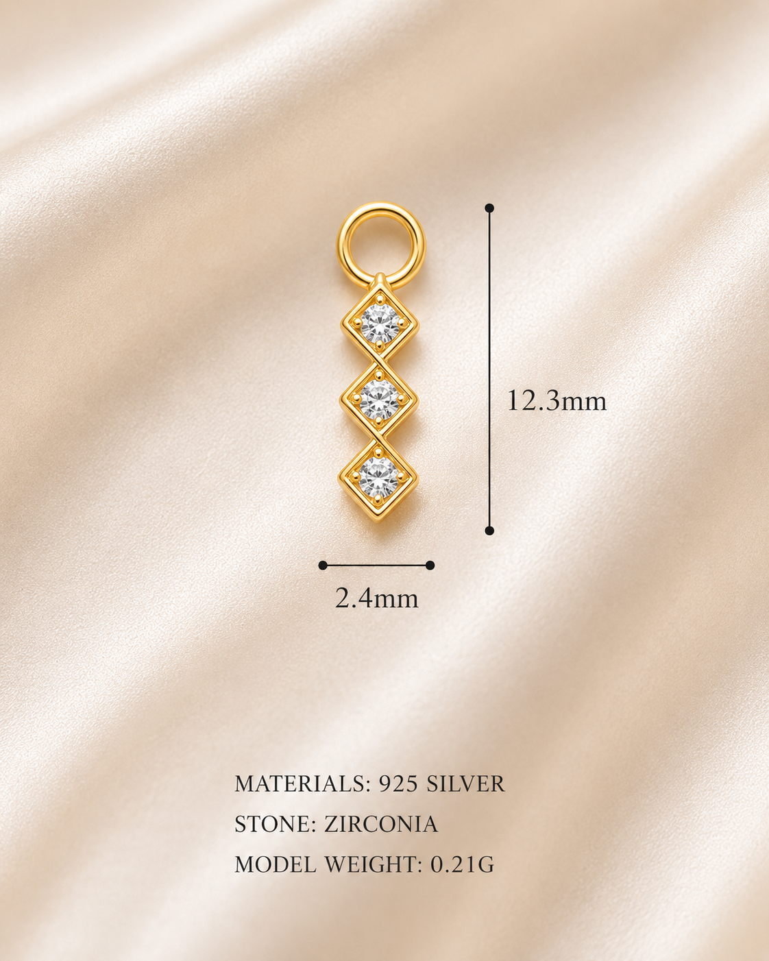 "Triple Zirconia" Earring Charm