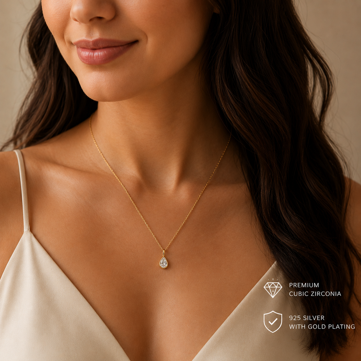 Teardrop Cubic Zirconia pendant & chain